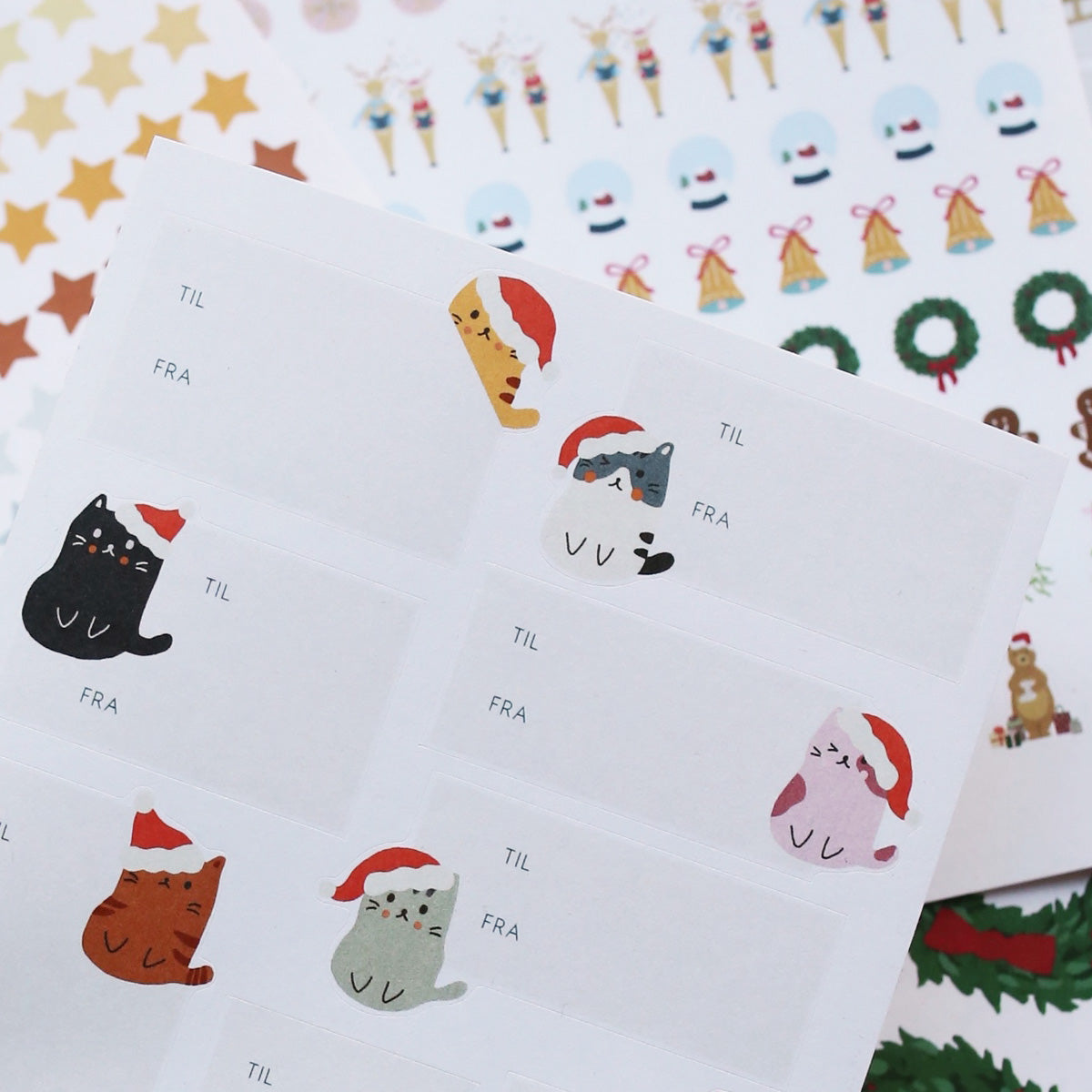 GIFT TAG STICKERS // CHRISTMAS CATS (DANISH)