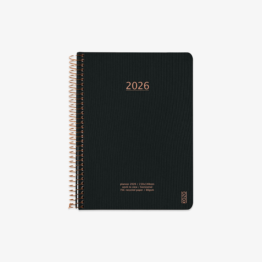 KOZO SPIRAL-BOUND CALENDAR 2026 A5 (DANISH) // BLACK