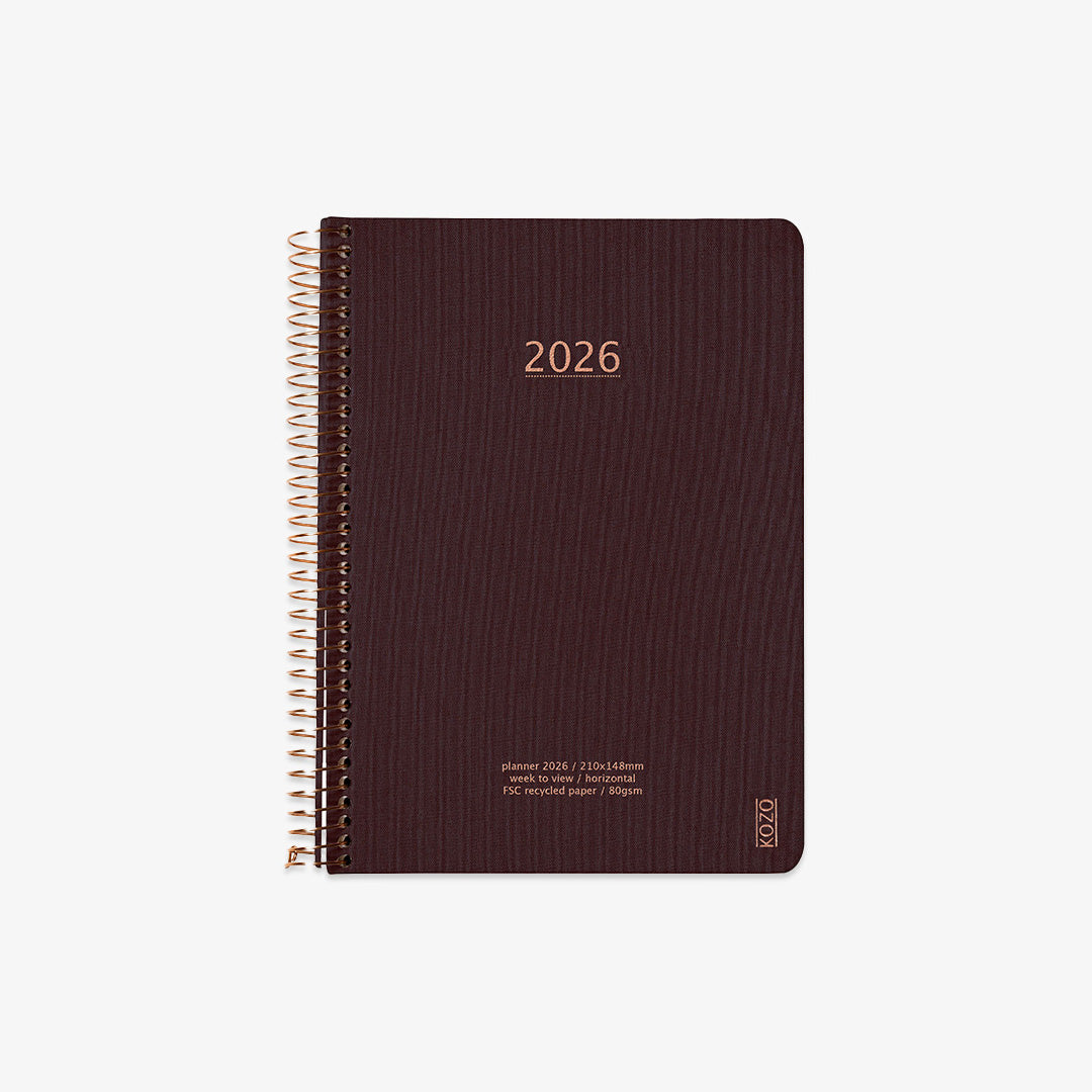 KOZO SPIRAL-BOUND CALENDAR 2026 A5 (DANISH) // COFFEE