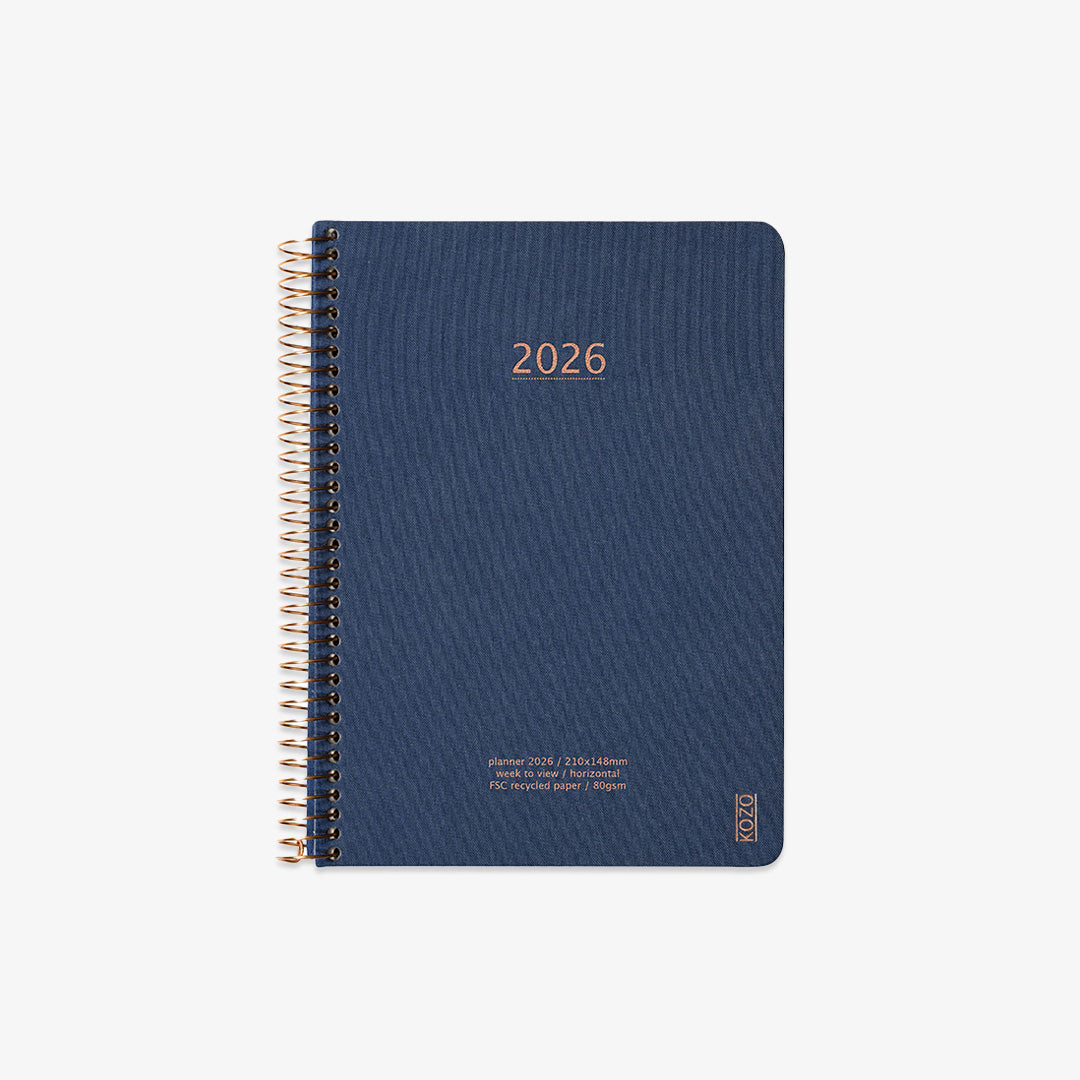 KOZO SPIRAL-BOUND CALENDAR 2026 A5 (DANISH) // NAVY