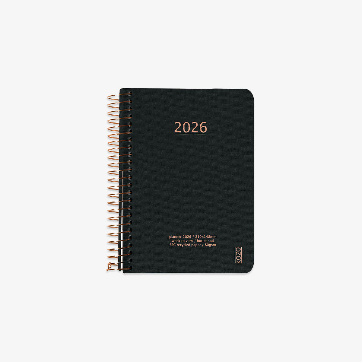 KOZO SPIRAL-BOUND CALENDAR 2026 A6 (DANISH) // BLACK