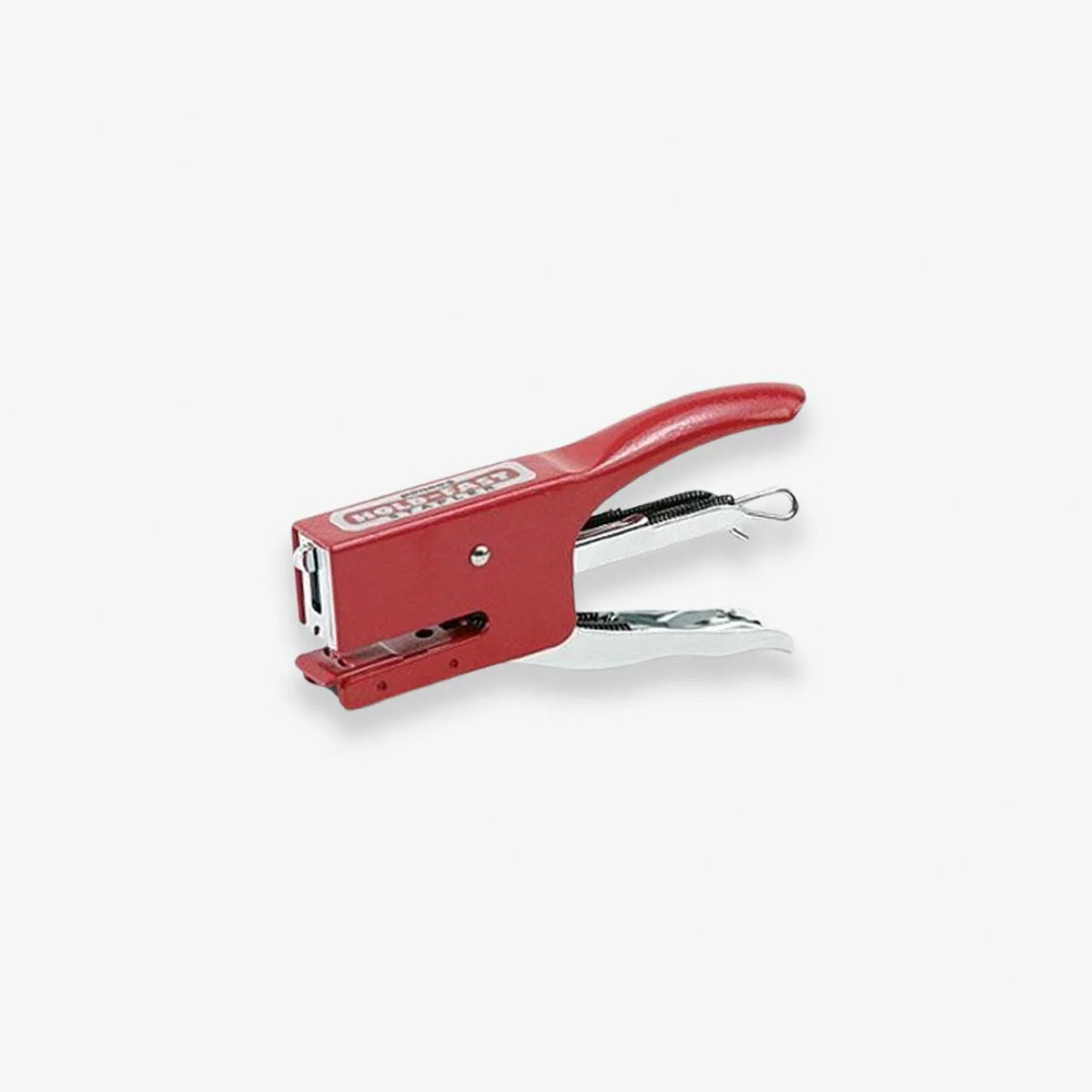 Red stapler on a white background