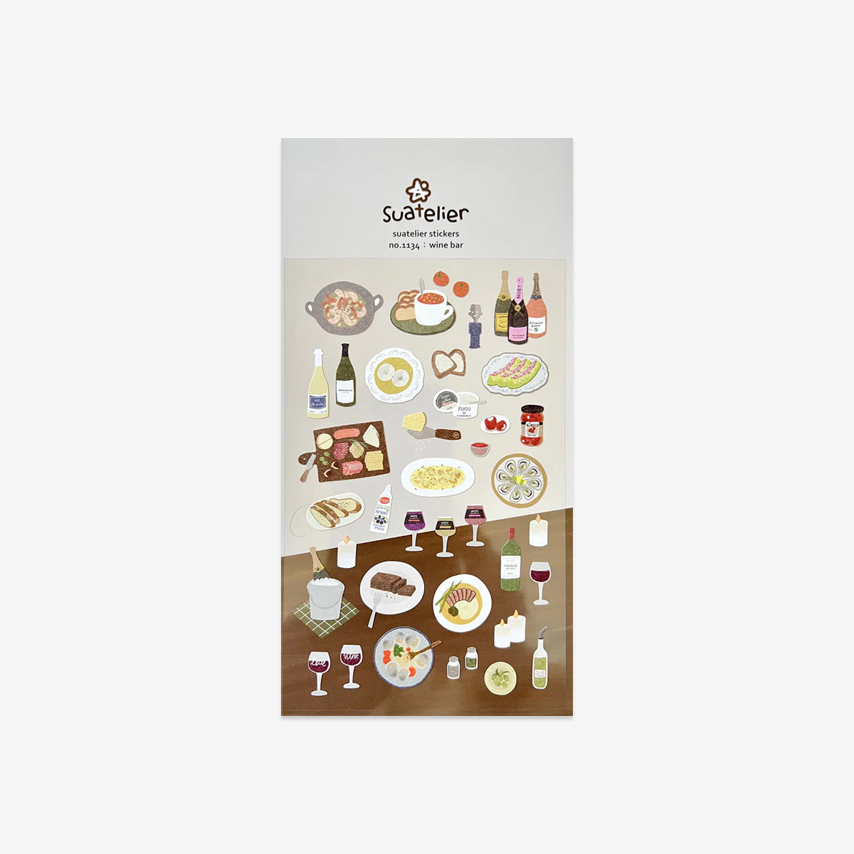Sticker sheet with wine and dinner inspired stickers