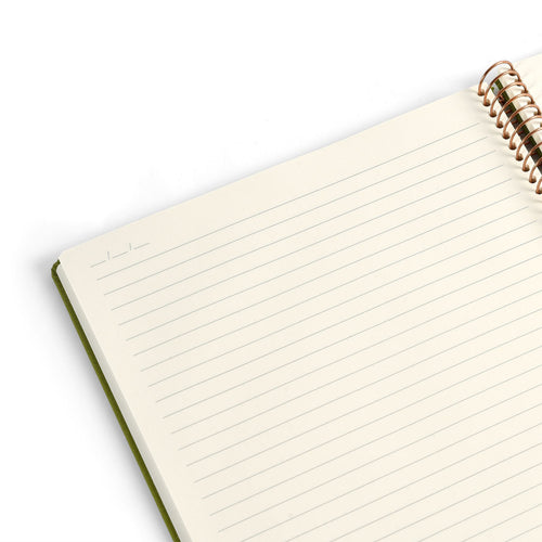 Open notebook with spiral bound with lines.