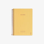 Yellow notebook with spiral binding on a white background