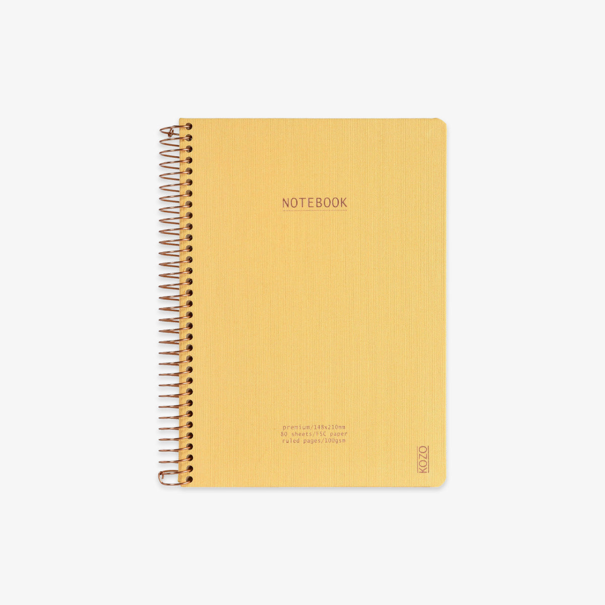 Yellow notebook with spiral binding on a white background