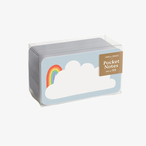 Pack of pocket notes with a cloud and rainbow design on a white background