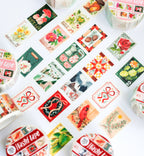 Collection of decorative christmas tape designs on a white surface
