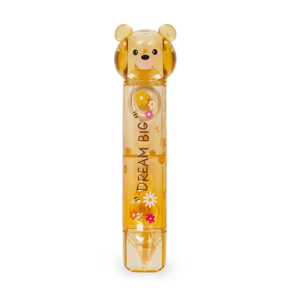 Transparent brownish bear-shaped correction and glue tape with 'Dream Big' text on a white background