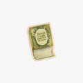 Book-shaped vinyl sticker with 'Things I was supposed to know' text on a white background