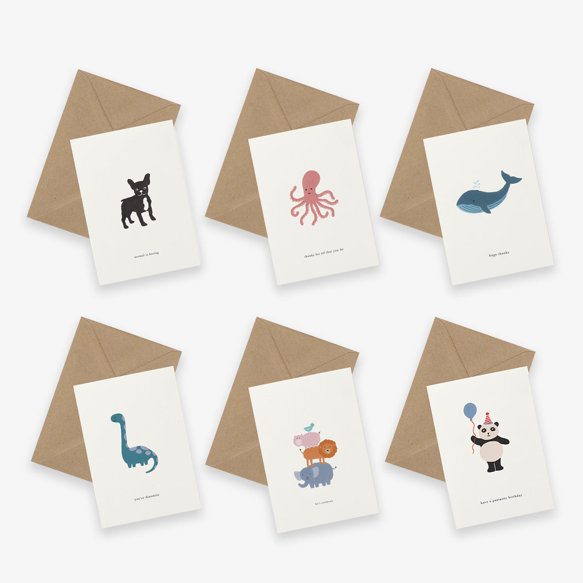 GREETING CARD SET OF 6 // CUTE ANIMALS