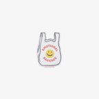 Vinyl Sticker of White plastic bag with 'Emotional Baggage' text and smiley face on a white background