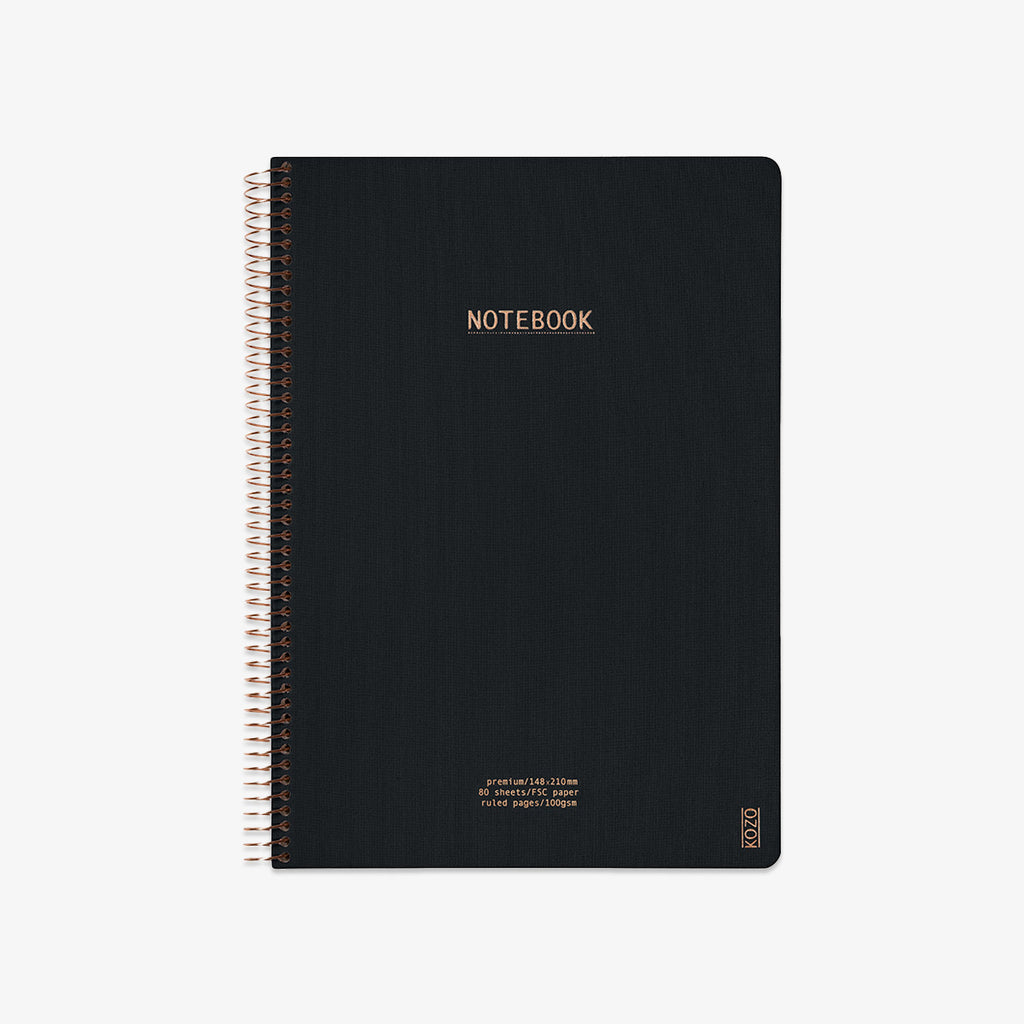 KOZO SPIRAL-BOUND NOTEBOOK A4 // BLACK