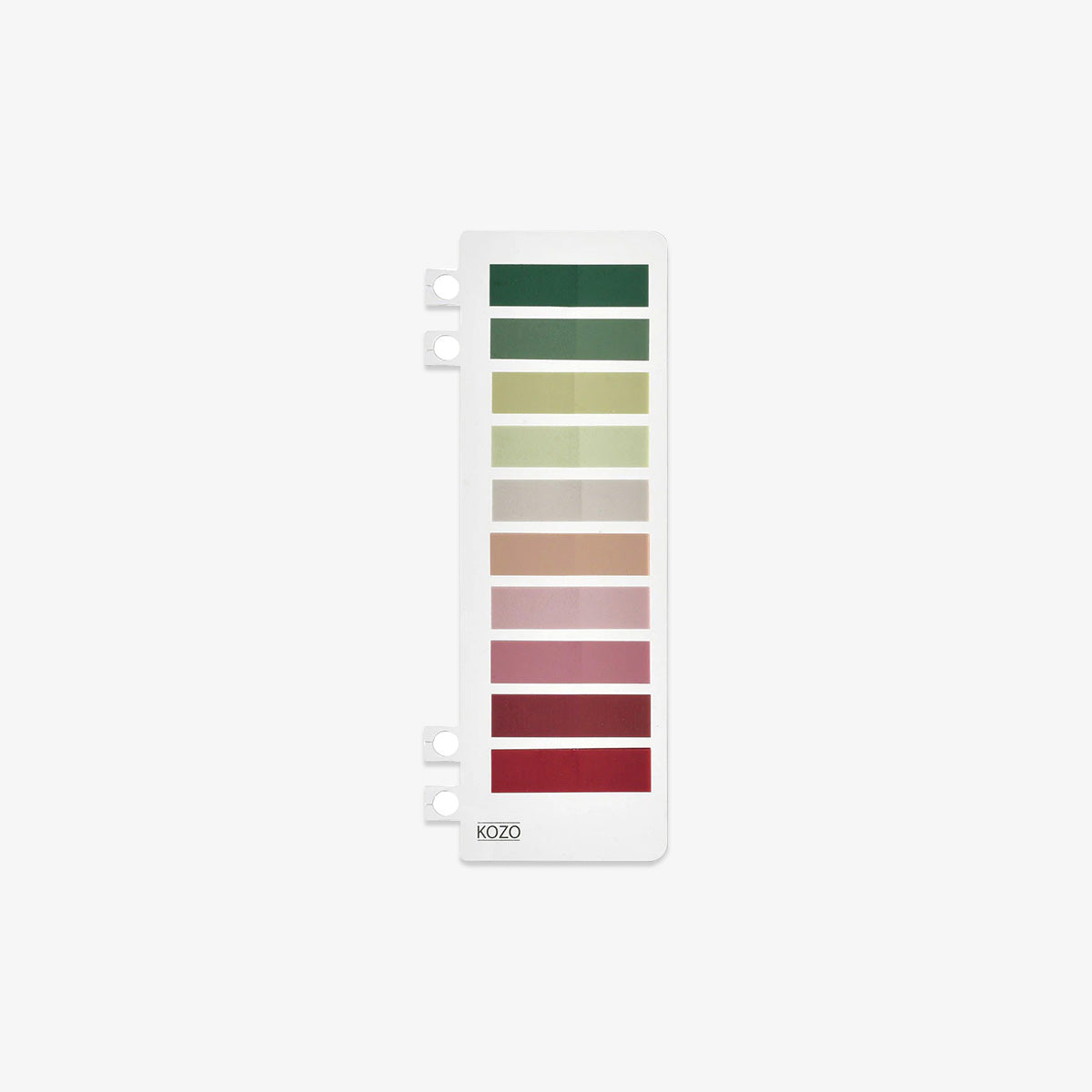 Index tabs with various shades of green, brown, and red