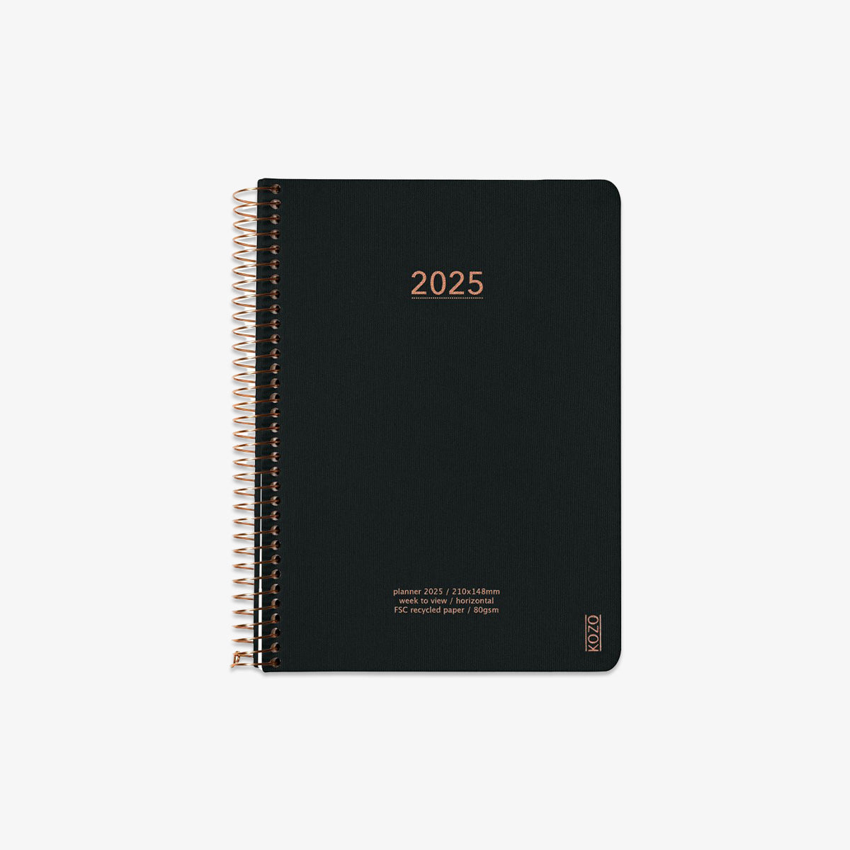 KOZO SPIRAL-BOUND CALENDAR 2025 A5 (DANISH) // BLACK