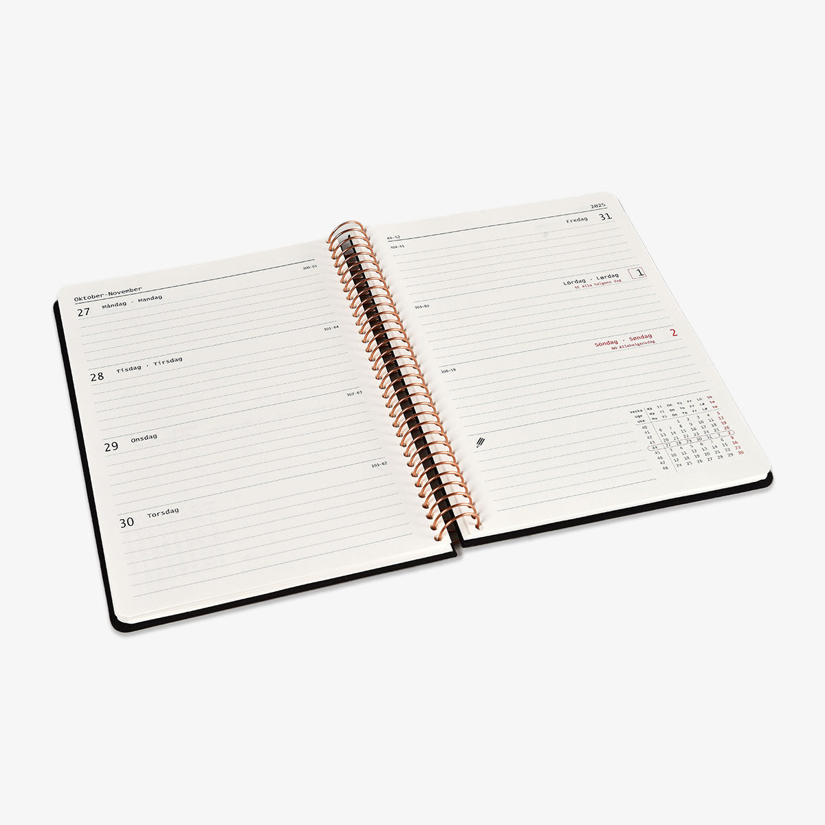 KOZO SPIRAL-BOUND CALENDAR 2025 A5 (DANISH) // BLACK