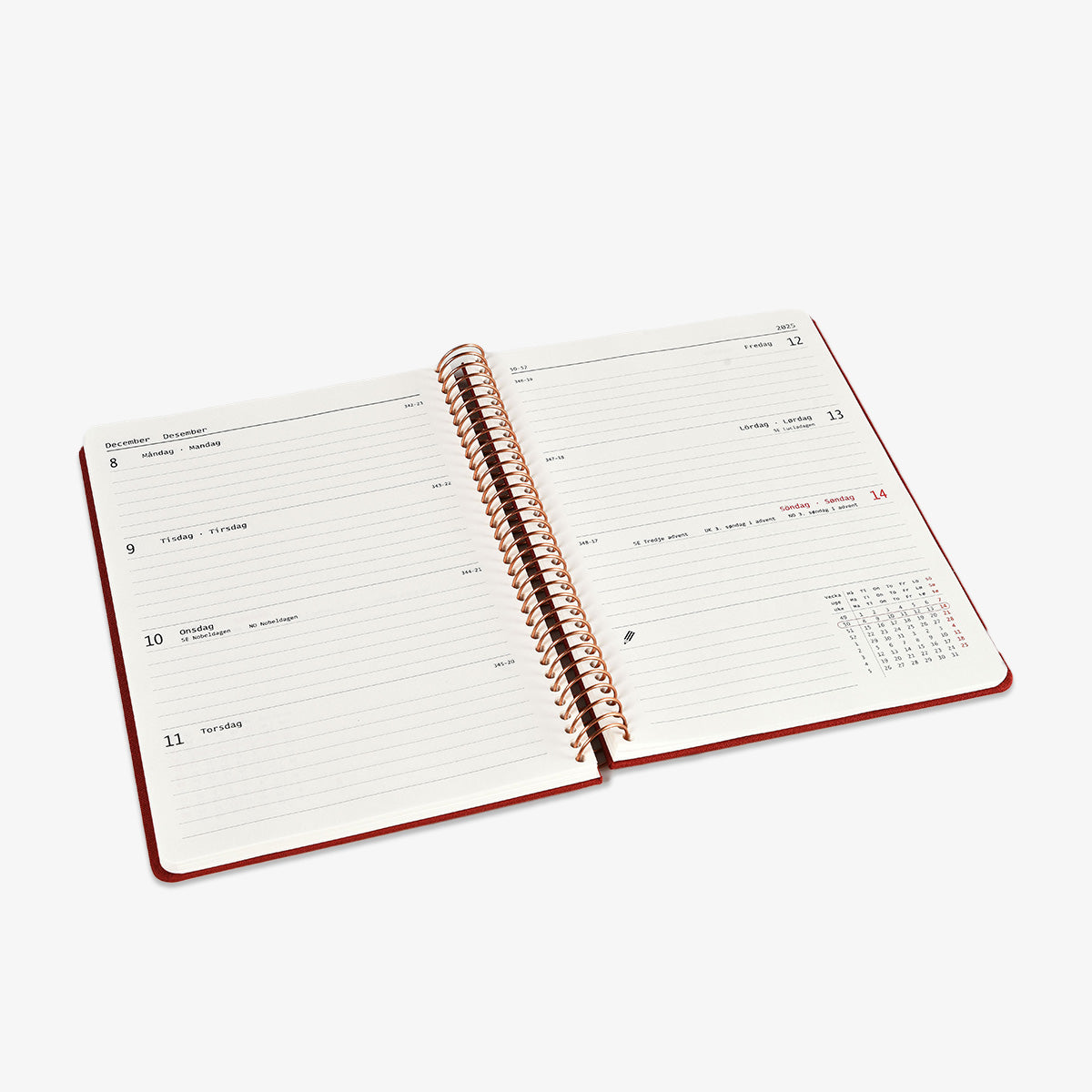 KOZO SPIRAL-BOUND CALENDAR 2025 A5 (DANISH) // BRIC RED