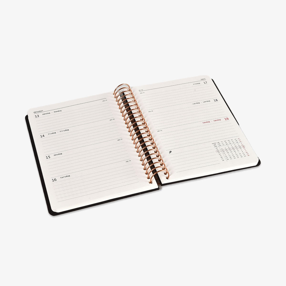 KOZO SPIRAL-BOUND CALENDAR 2025 A6 (DANISH) // BLACK