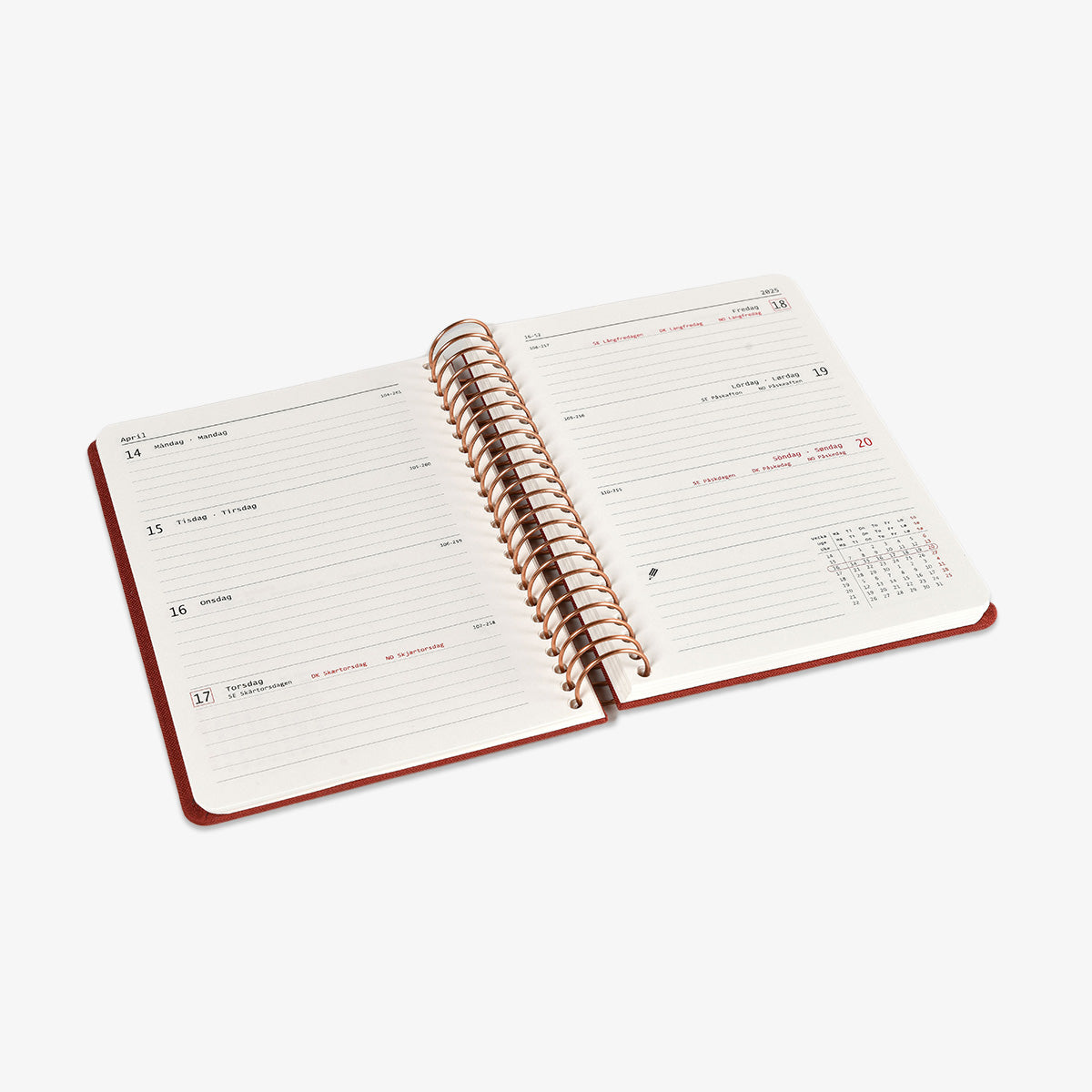 KOZO SPIRAL-BOUND CALENDAR 2025 A6 (DANISH) // BRIC RED