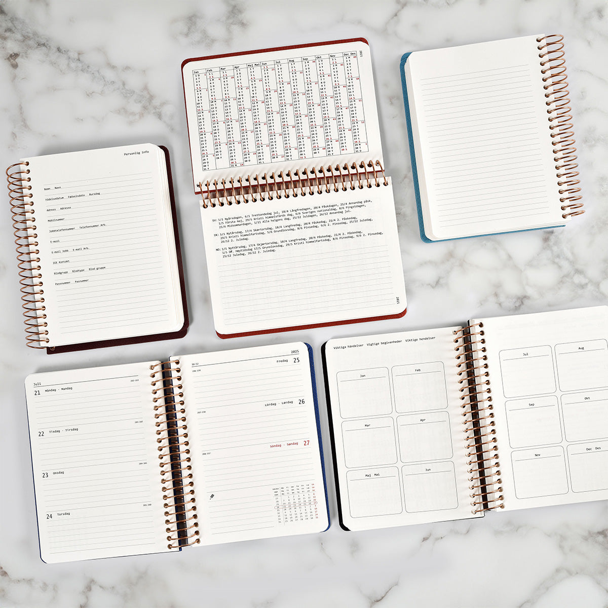 KOZO SPIRAL-BOUND CALENDAR 2025 A5 (DANISH) // STEEL BLUE