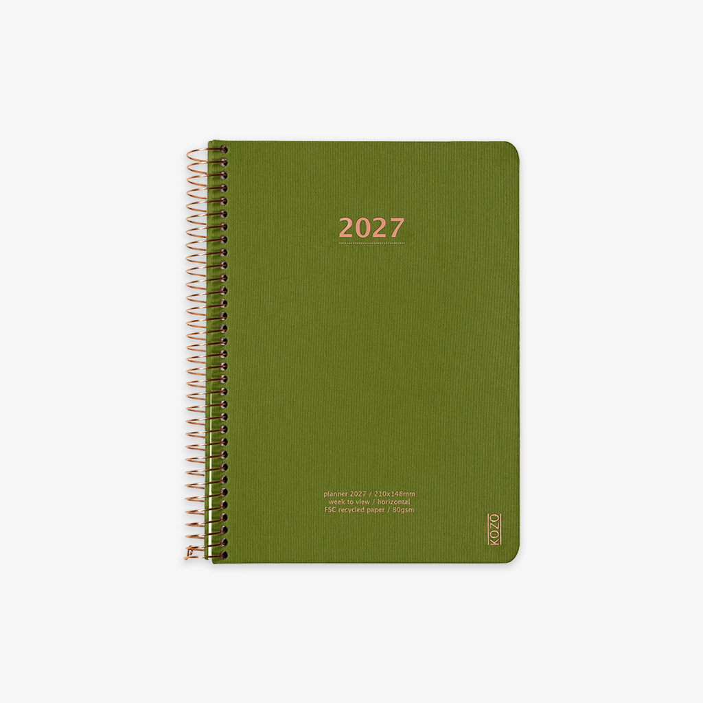 KOZO SPIRAL-BOUND CALENDAR 2027 A5 (DANISH) // OLIVE GREEN