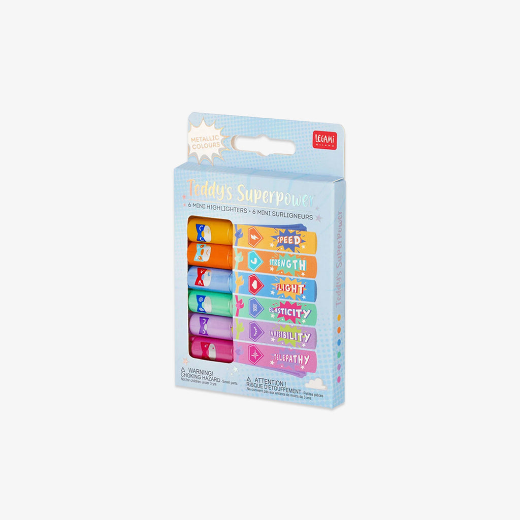 TEDDY'S SUPERPOWER MINI METALLIC HIGHLIGHTERS // SET OF 6