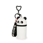 Panda-shaped keychain with a black strap on a white background