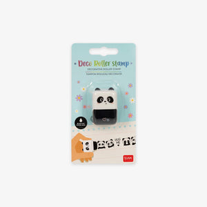 Decorative roller stamp with panda design on a grey background