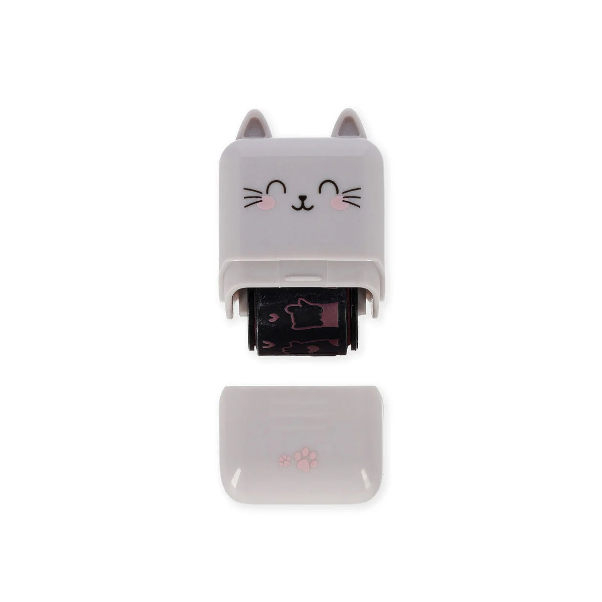 Cat-shaped roller stamp on a white background