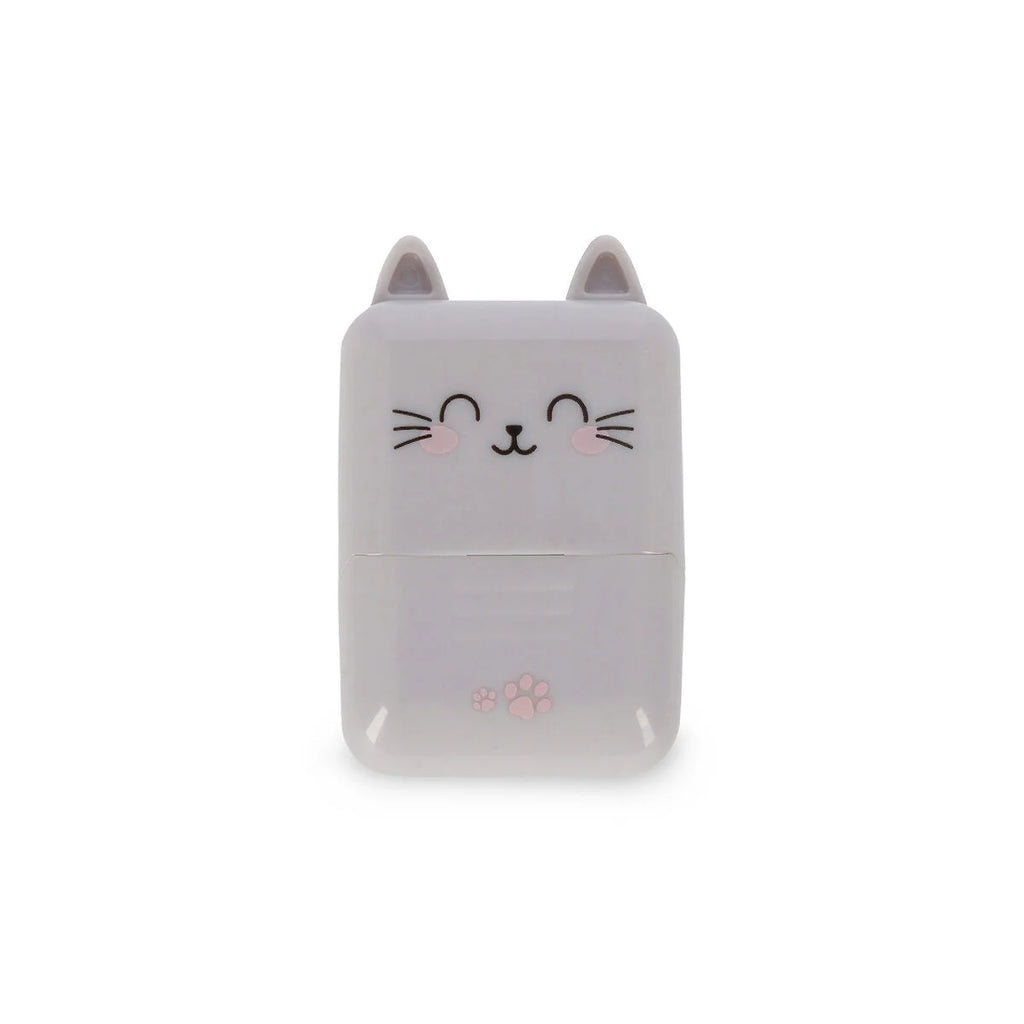 Cat-shaped roller stamp on a white background