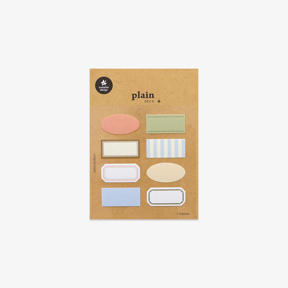 Pack of plain label stickers with various shapes and colors