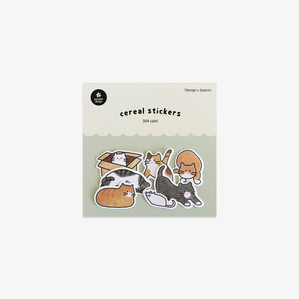 Pack of cereal stickers with cat illustrations