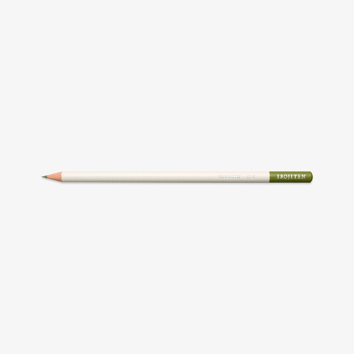 White pencil with green tip on a white background