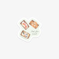 Vinyl sticker with illustrations of the Danish open-sandwishes called 'smørrebrød' and the text 'tak for mad' meaning thank you for dinner in Danish on a light green background