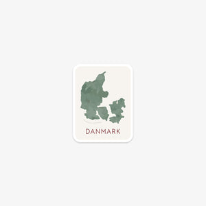 Vinyl sticker of a map of Denmark and the text 'DANMARK' written below