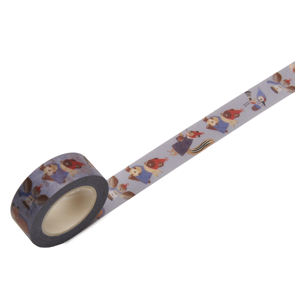 Decorative tape with winter animal design on a white background