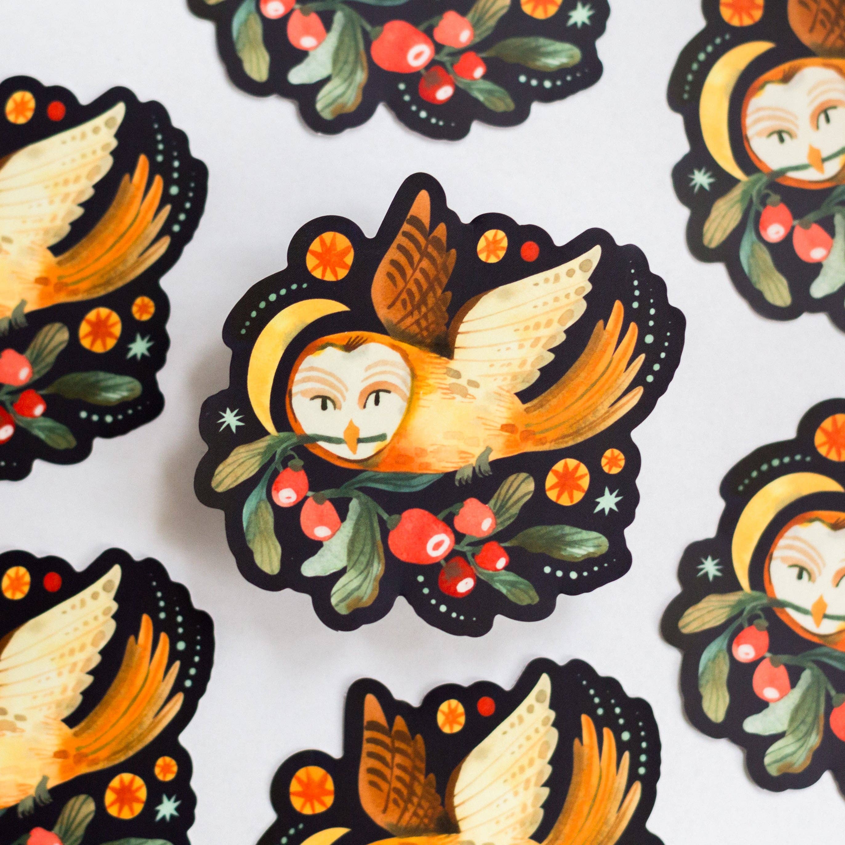 Decorative stickers with a owl design on a white background
